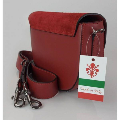 Listonoszka,chlebak,przewieszka  Vera Pelle klapka zamsz Czerwona LVP399R