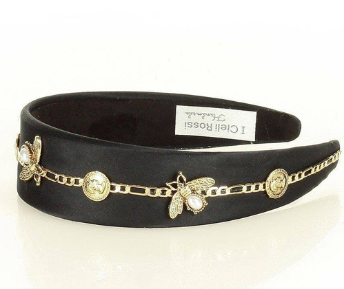 Włoska opaska na włosy lux biżuteria diadem MAZZINI czarny - min. zamówienie 20 / 50 / 100 szt.