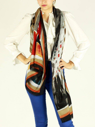 Klasyczna apaszka szal damski multikolorowy MAZZINI brąz - min. zamówienie 20 / 50 / 100 szt.