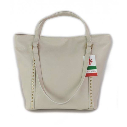 Duża włoska torba na ramię,podwójne uszy, worek Vera Pelle ,Beżowy WM555T KEMER