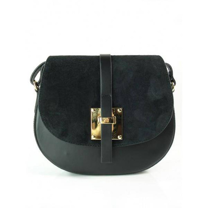 LISTONOSZKA SKÓRZANA TOREBKA CHLEBAK  ZŁOTO ZAMSZ CZARNA  VP116N