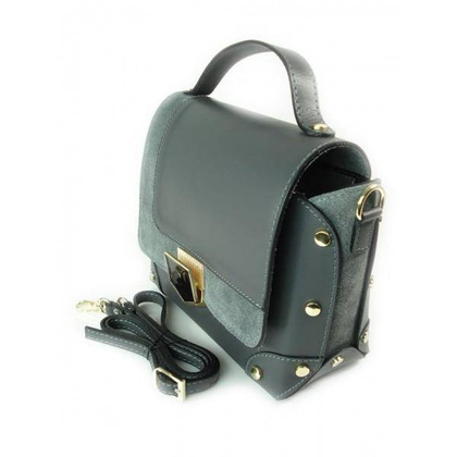 Kuferek listonoszka A5 złote dżety klamra + zamsz szary Vera Pelle   VPK890G