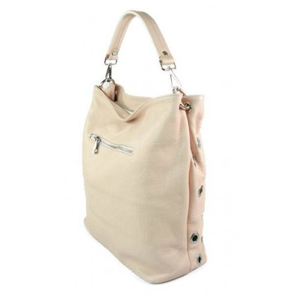 Włoski worek dzety kółka Vera Pelle pojemny Różowy  jasny WK579RR