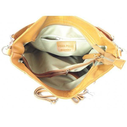 Włoski worek Vera Pelle camel srebrne okucia, pojemna torba A4  W585C KEMER