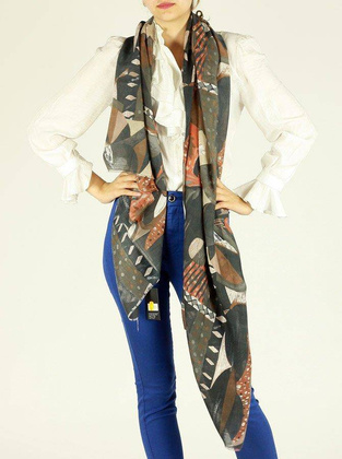 Stylowy szal damski apaszka wzory MAZZINI brąz - min. zamówienie 20 / 50 / 100 szt.