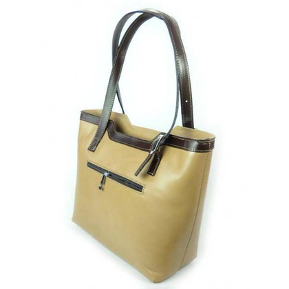 VERA PELLE TOREBKI  SKÓRZANE NA RAMIĘ  A4  BEŻ Z BRĄZEM  V19TN