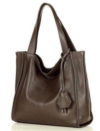 Modny skórzany shopper MAZZINI - Portofino Max ciemny brąz caffe - min. zamówienie 20 / 50 / 100 szt.