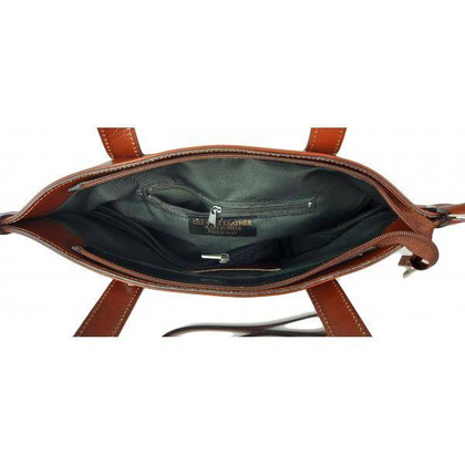 Włoska torebka skórzana na ramię ,shopper mieści A4 ,Vera Pelle ,Brązowa  SB586M