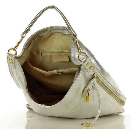 Ponadczasowa torebka worek skórzana MAZZINI - Renella srebrny - min. zamówienie 20 / 50 / 100 szt.