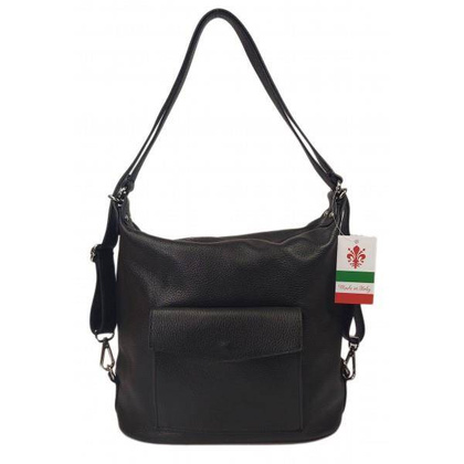 Torebko plecak,Włoski worek na ramię Vera Pelle,pojemny A4 STP12N czarny