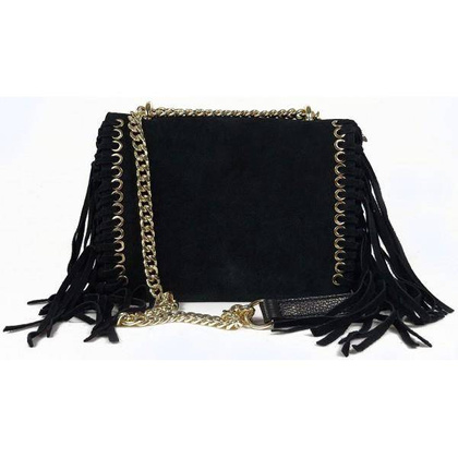 Piękna duża listonoszka A5 frędzle ,złoto ,dzety ,łańcuch skóra zamsz z dollaro czarna VPZ88N