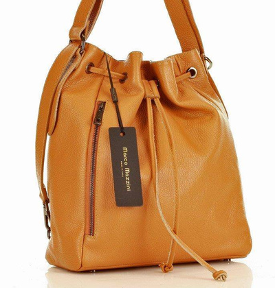MARCO MAZZINI Miejska torebka skórzana na ramię torba plecak convertible leather bag brąz camel - min. zamówienie 20 / 50 / 100 szt.