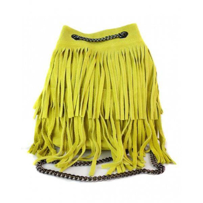 Zamszowa listonoszka ,worek frędzle,włoska skóra Vera Pelle Żółty WL45GL