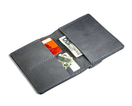 Szary cienki portfel ze skóry naturalnej z bilonem slim wallet BRØDRENE SW04 - min. zamówienie 20 / 50 / 100 szt.