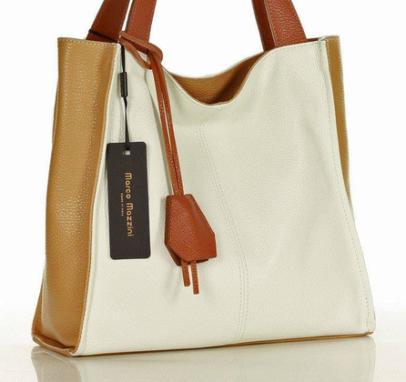 Modny skórzany shopper MAZZINI - Portofino Max multi biały - min. zamówienie 20 / 50 / 100 szt.