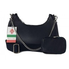 Włoska listonoszka, przewieszka ,Vera Pelle srebrne okucia ,szeroki pasek, Granatowa VP742BS