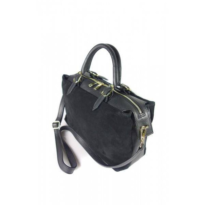 Włoski zamszowy kuferek Vera Pelle , złote okucia Czarny   KVEN24N