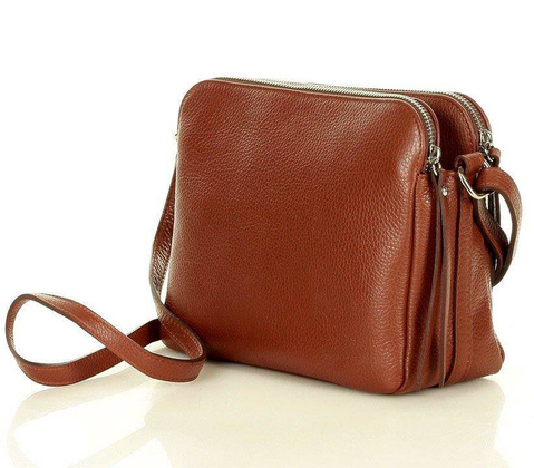 MARCO MAZZINI Torebka skórzana crossbody listonoszka dwie komory brąz migdałowy - min. zamówienie 20 / 50 / 100 szt.