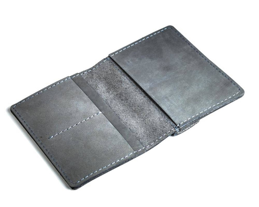 Szary cienki portfel ze skóry naturalnej z bilonem slim wallet BRØDRENE SW04 - min. zamówienie 20 / 50 / 100 szt.