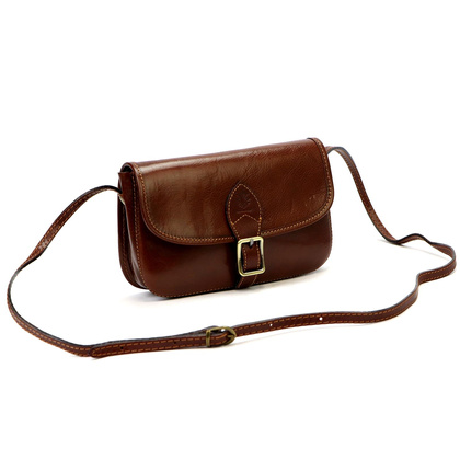 Mała listonoszka na pasku, noszona przez ramię, skóra naturalna 