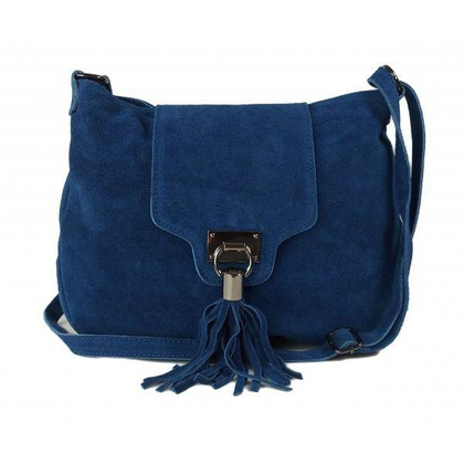 Duża zamszowa listonoszka ,chlebak  Vera Pelle ,pojemna przewieszka A5 Niebieska  VPZ55BJ