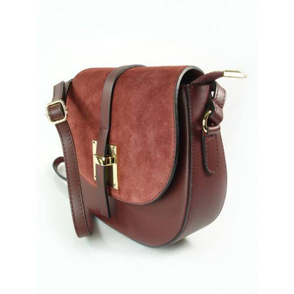 LISTONOSZKA SKÓRZANA TOREBKA CHLEBAK  ZŁOTO ZAMSZ BORDOWA VP116R