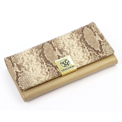 Duży damski portfel skórzany, wytłaczany rysunek skóry węża