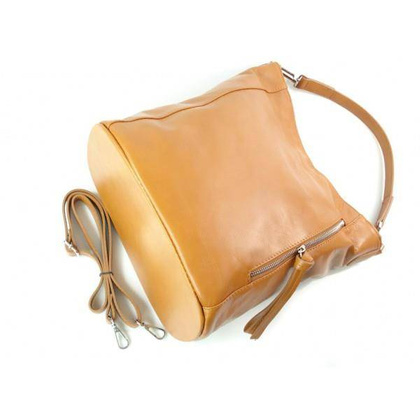 Włoski worek Vera Pelle camel srebrne okucia, pojemna torba A4  W585C KEMER