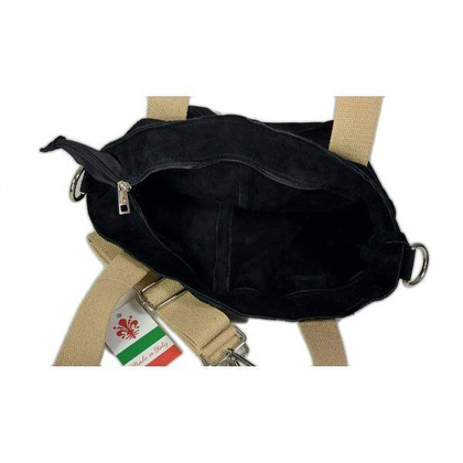 Miękki zamszowy worek -Włoski shopper  Vera Pelle , Czarna W234N