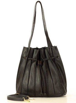 MARCO MAZZINI Plisowana torebka worek na ramię skóra naturalna sacco bag czarna - min. zamówienie 20 / 50 / 100 szt.