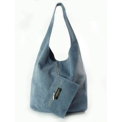 WOREK ZAMSZ SHOPPER BAG WŁOSKA SKÓRZANA TORBA XL A4  BLUE  W456BS2