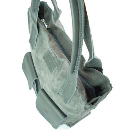 SZARY ZAMSZOWY WOREK  VERA PELLE KIESZENIE SKÓRA POJEMNA TORBA XXL A4  BYC88G KEMER