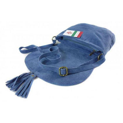 Zamszowa listonoszka ,chlebak  Vera Pelle ,pojemna przewieszka A5 Niebieska  VP490BL