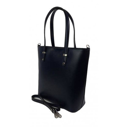 Włoska skórzana klasyczna torebka na ramię Vera Pelle ,format A4, Granatowa  VBZ66BS