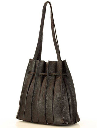 MARCO MAZZINI Plisowana torebka worek na ramię skóra naturalna sacco bag czarna - min. zamówienie 20 / 50 / 100 szt.