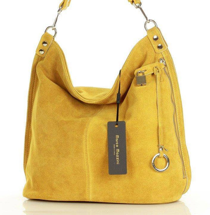 Ponadczasowa torebka worek skórzana MAZZINI - Renella nubuk żółty - min. zamówienie 20 / 50 / 100 szt.