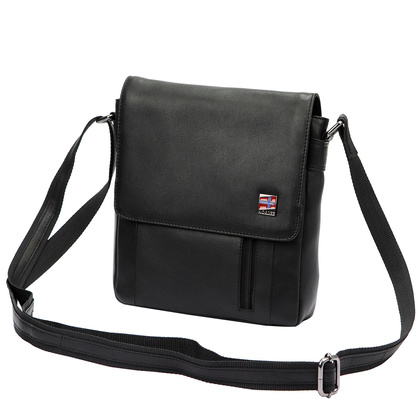 Klasyczna saszetka męska, torba na ramię, skóra naturalna