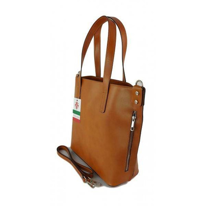 Włoska torebka skórzana na ramię ,shopper mieści A4 ,Vera Pelle ,Camel  SB586C