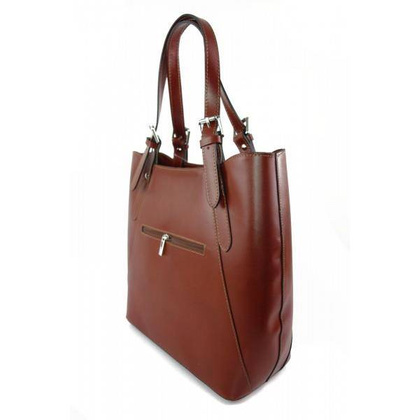 Włoska torebka skórzana na ramię ,Vera Pelle A4,shopper Brązowa V77M