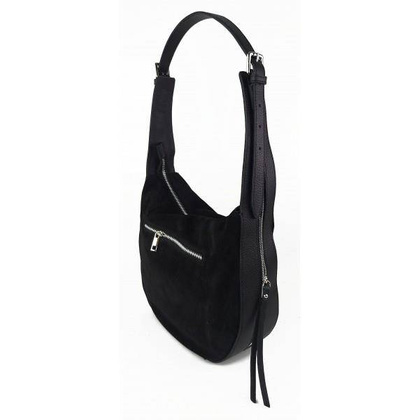 Włoska skórzana torebka worek na ramię Vera Pelle ,,format A4, Czarna  LBB53N