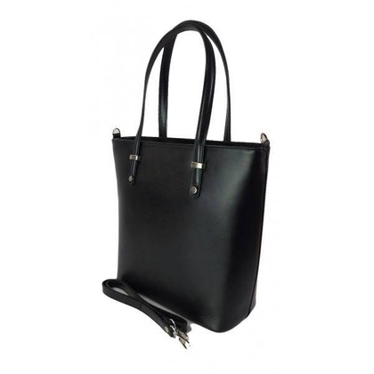 Włoska skórzana klasyczna torebka na ramię Vera Pelle ,format A4, Czarna  VBZ66N