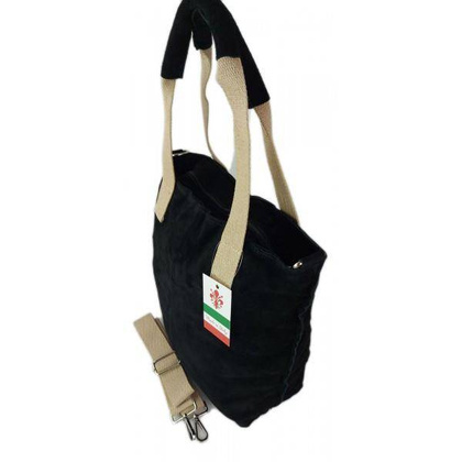 Miękki zamszowy worek -Włoski shopper  Vera Pelle , Czarna W234N