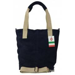 Miękki zamszowy worek -Włoski shopper  Vera Pelle , Granatowy W234BS