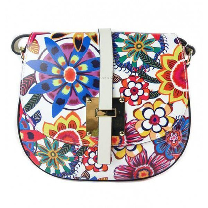 Listonoszka,przewieszka ,skórzany chlebak w kwiaty złote okucia   VP116K1