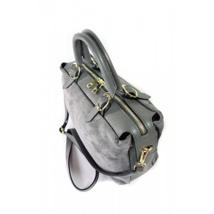 Włoski zamszowy kuferek Vera Pelle , złote okucia szary   KVEN24G