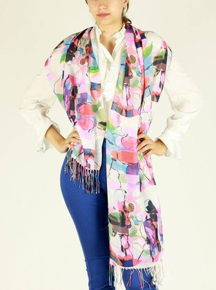 Szal damski z frędzlem pastelowy róż kolorowy MAZZINI - min. zamówienie 20 / 50 / 100 szt.