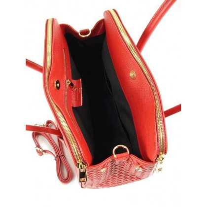 KUFEREK TRZY KOMORY ZŁOTE OKUCIA NA RAMIĘ TOREBKA VERA  PELLE  SKÓRA KRATKA CZERWONA HIT  NM33R