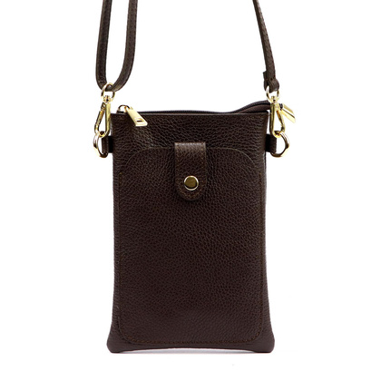 Torebka etui na smartfon, skóra naturalna, pasek