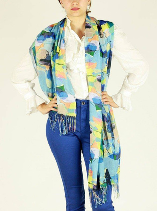 Szal damski z frędzlem granatowy kolorowy MAZZINI - min. zamówienie 20 / 50 / 100 szt.