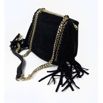 Piękna duża listonoszka A5 frędzle ,złoto ,dzety ,łańcuch skóra zamsz z dollaro czarna VPZ88N